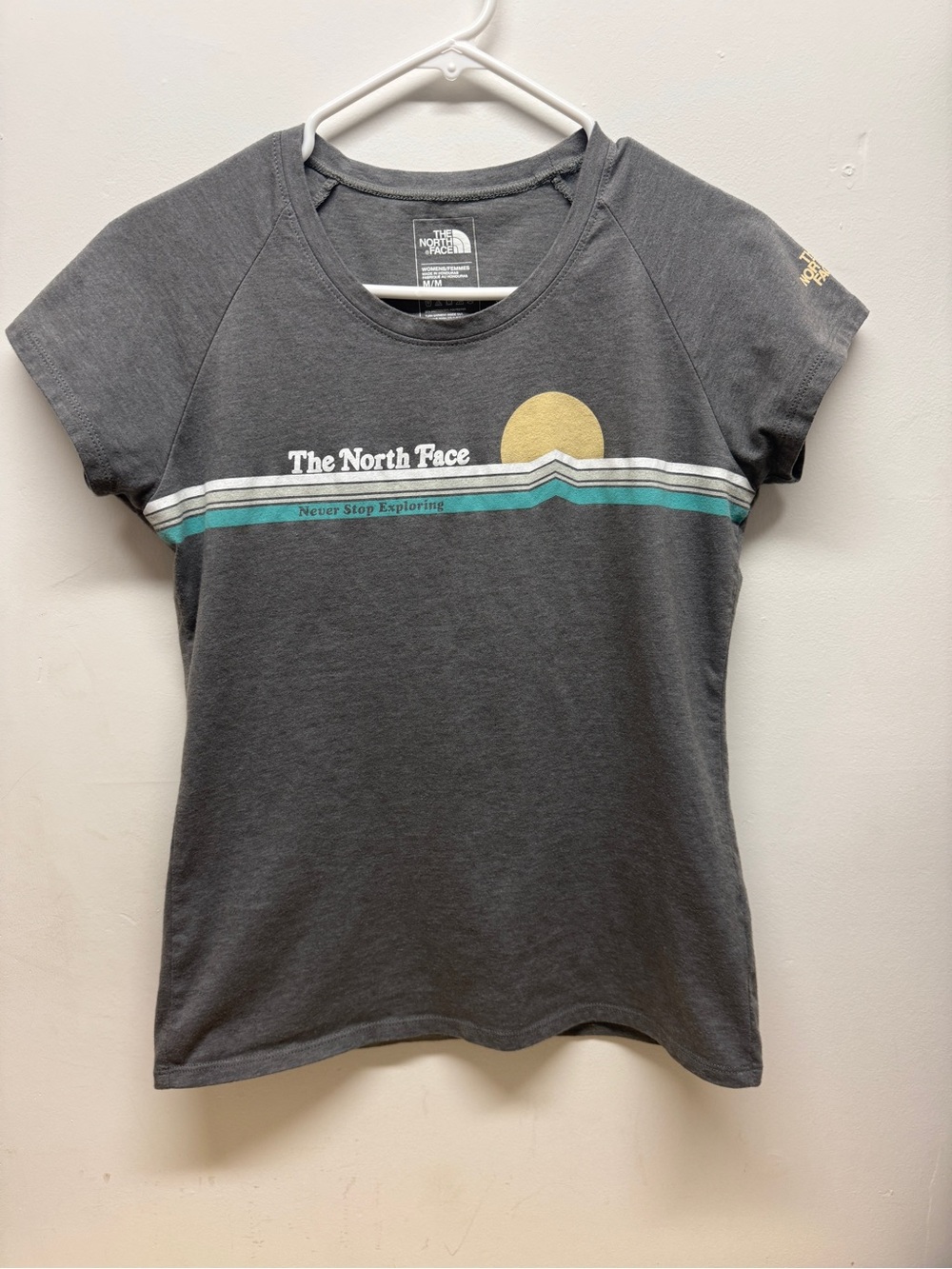 The North Face Women's Charcoal Graphic Tee with Yellow & Teal Accents